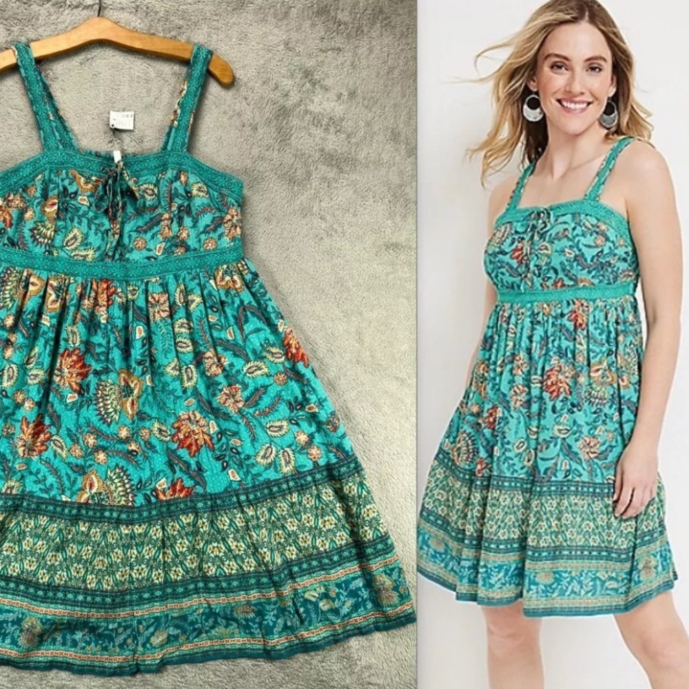 Maurice's Turquoise Paisley Babydoll Mini Dress Size Large